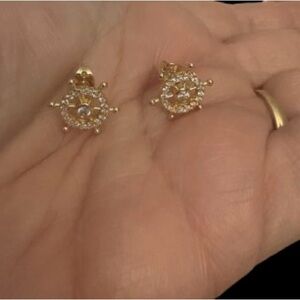 Pretty Bird Jewelry Gold Tone and Clear CZ Ship Stern Stud Earrings